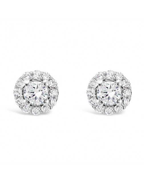 Diamond Cluster Earrings With A Centre Round Brilliant Cut Diamond Set in 18ct White Gold. Tdw 0.33ct
